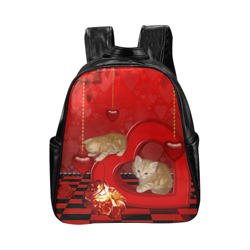 Cute kitten with hearts Multi-Pockets Backpack (Model 1636)