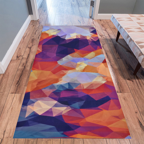 psychedelic geometric polygon pattern abstract in orange brown blue purple Area Rug 9'6''x3'3''