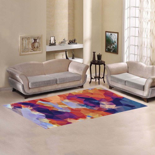 psychedelic geometric polygon pattern abstract in orange brown blue purple Area Rug 7'x3'3''