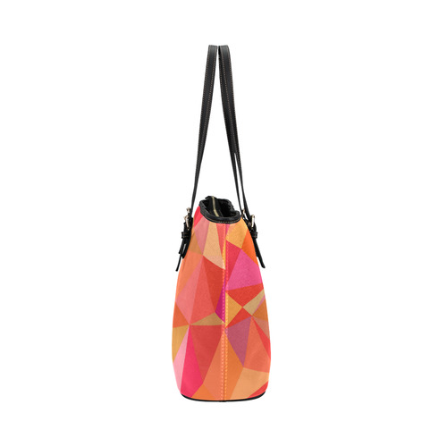Red Orange Pink Geometric Triangles Leather Tote Bag/Large (Model 1651)