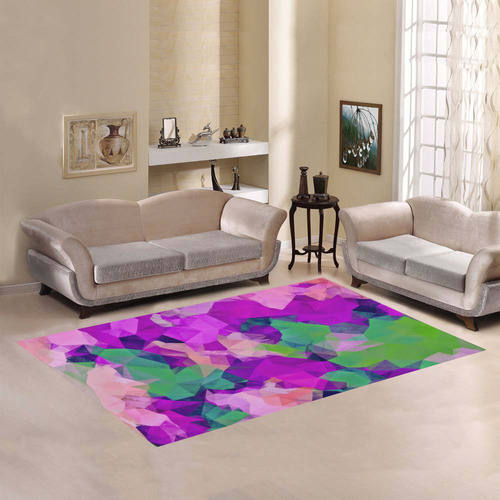 psychedelic geometric polygon pattern abstract in pink purple green Area Rug7'x5'