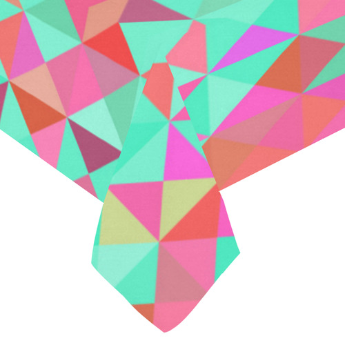 Pink Aqua Abstract Geometric Pattern Cotton Linen Tablecloth 60"x 104"