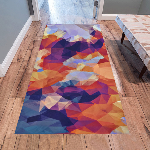 psychedelic geometric polygon pattern abstract in orange brown blue purple Area Rug 7'x3'3''