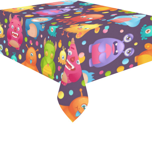 Cute Colorful Monsters Cotton Linen Tablecloth 52"x 70"