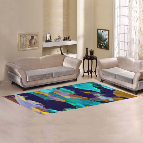 psychedelic geometric polygon abstract pattern in green blue brown yellow Area Rug 9'6''x3'3''
