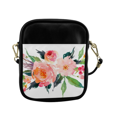 Pink Red Watercolor Floral Sling Bag (Model 1627)