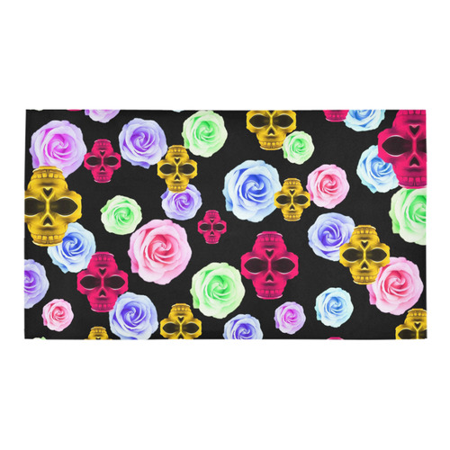 skull portrait in pink and yellow with colorful rose and black background Bath Rug 16''x 28''