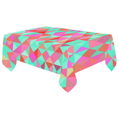 Pink Aqua Abstract Geometric Pattern Cotton Linen Tablecloth 60"x 104"