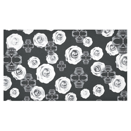 vintage skull and rose abstract pattern in black and white Cotton Linen Tablecloth 60"x 104"