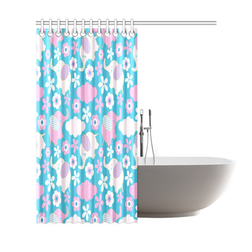 Cute Baby Pink Elephant Floral Shower Curtain 69"x72"