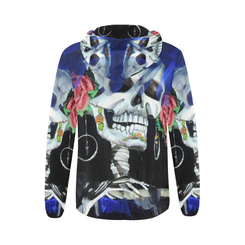 Sugar Skull and Roses All Over Print Full Zip Hoodie for Women (Model H14)