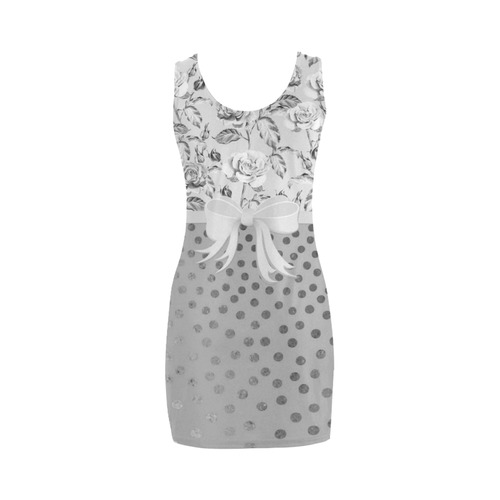 Vintage Roses Polka Dots Ribbon - Grey Silver Medea Vest Dress (Model D06)