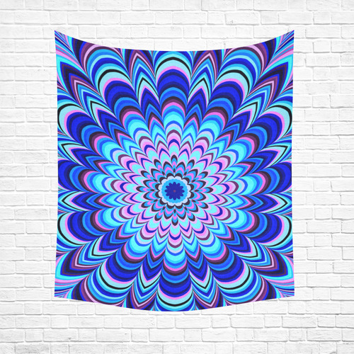 Neon blue striped mandala Cotton Linen Wall Tapestry 51"x 60"