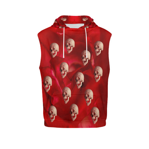 Funny Skulls Red Rose All Over Print Sleeveless Hoodie for Men (Model H15)
