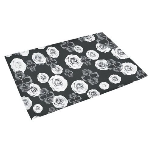 vintage skull and rose abstract pattern in black and white Azalea Doormat 30" x 18" (Sponge Material)
