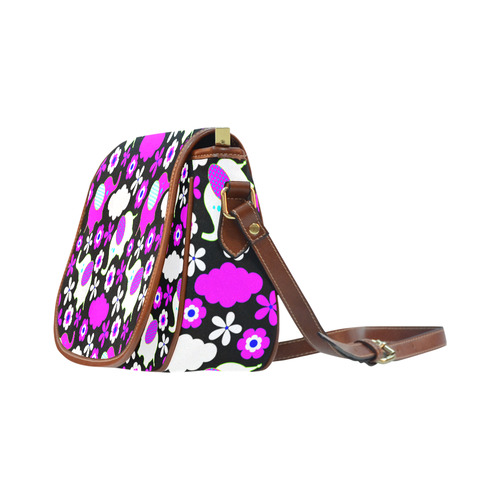 Cute Pink Elephants Floral Pattern Saddle Bag/Large (Model 1649)