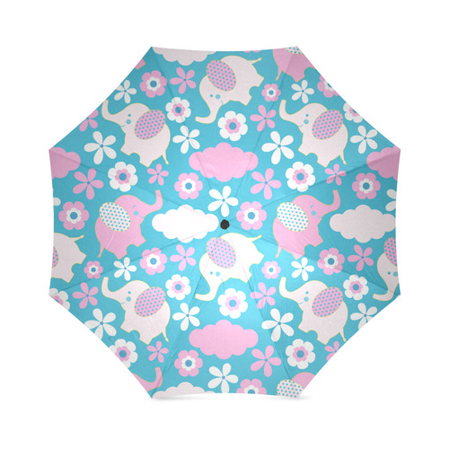 Cute Baby Pink Elephant Floral Foldable Umbrella (Model U01)