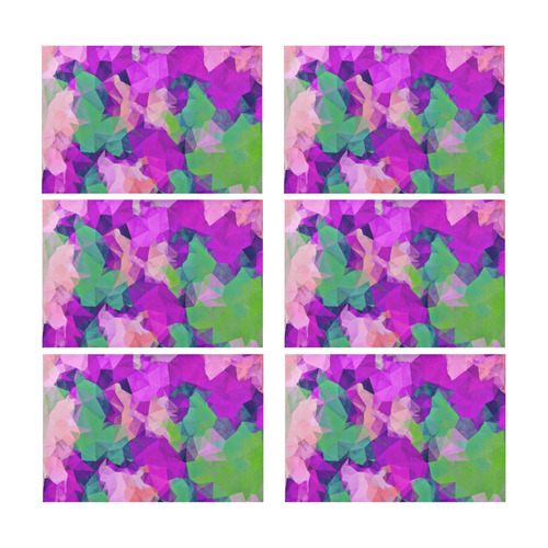 psychedelic geometric polygon pattern abstract in pink purple green Placemat 12’’ x 18’’ (Six Pieces)