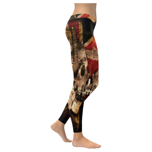 Grunge Skull and British Flag Women's Low Rise Leggings (Invisible Stitch) (Model L05)