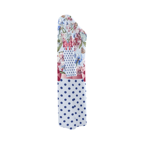 Watercolor Flowers Butterflies Polka Dots Ribbon B Round Collar Dress (D22)