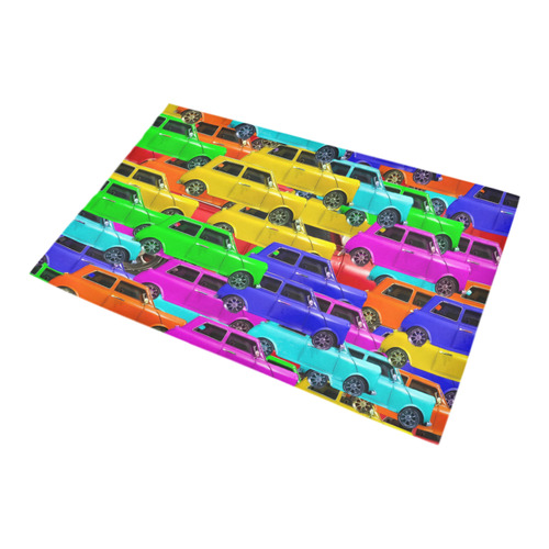 vintage car toy background in yellow blue pink green orange Bath Rug 20''x 32''