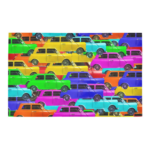 vintage car toy background in yellow blue pink green orange Bath Rug 20''x 32''