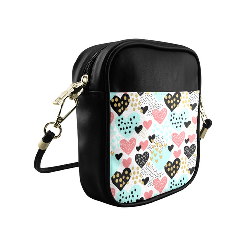 Cute Retro Pink Gold Aqua Hearts Pattern Sling Bag (Model 1627)