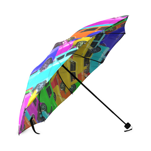 vintage car toy background in yellow blue pink green orange Foldable Umbrella (Model U01)