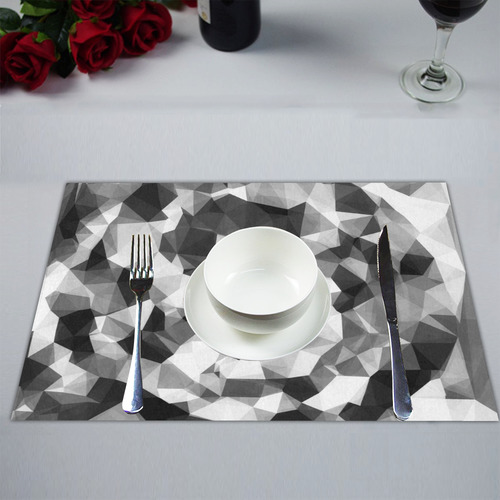 contemporary geometric polygon abstract pattern in black and white Placemat 14’’ x 19’’ (Six Pieces)