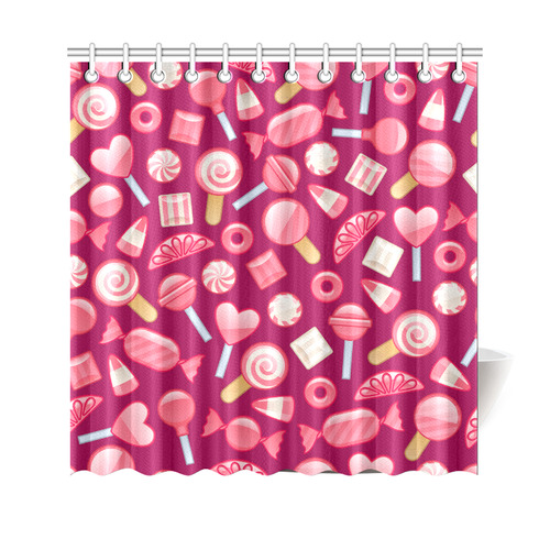 Sweet Candy Cane Love Hearts Shower Curtain 69"x70"