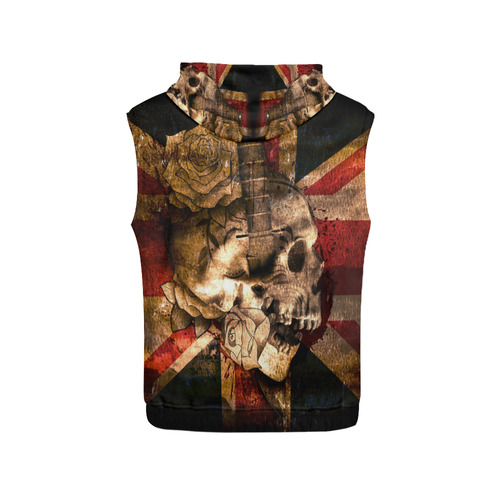Grunge Skull and British Flag All Over Print Sleeveless Hoodie for Men (Model H15)