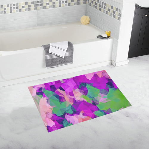 psychedelic geometric polygon pattern abstract in pink purple green Bath Rug 20''x 32''