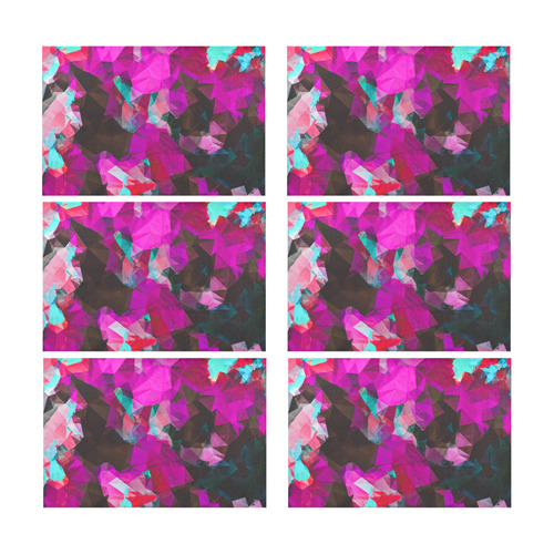 psychedelic geometric polygon abstract pattern in purple pink blue Placemat 12’’ x 18’’ (Six Pieces)