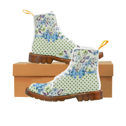 Watercolor Flowers Butterflies Polka Dots Ribbon B Martin Boots For Women Model 1203H