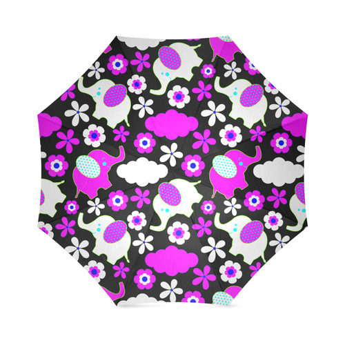 Cute Pink Elephants Floral Pattern Foldable Umbrella (Model U01)