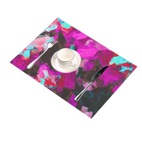 psychedelic geometric polygon abstract pattern in purple pink blue Placemat 14’’ x 19’’ (Six Pieces)