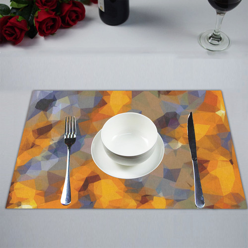 psychedelic geometric polygon abstract pattern in orange brown blue Placemat 14’’ x 19’’ (Two Pieces)