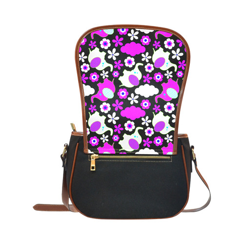 Cute Pink Elephants Floral Pattern Saddle Bag/Small (Model 1649)(Flap Customization)