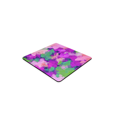 psychedelic geometric polygon pattern abstract in pink purple green Square Coaster