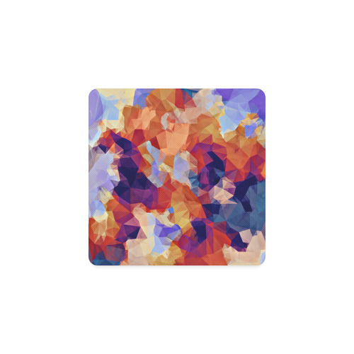 psychedelic geometric polygon pattern abstract in orange brown blue purple Square Coaster