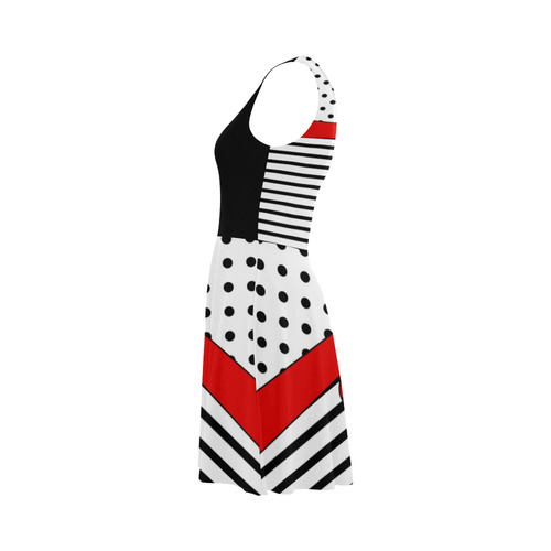 Polka Dots Stripes black white Ribbon red Atalanta Sundress (Model D04)