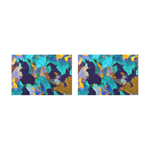 psychedelic geometric polygon abstract pattern in green blue brown yellow Placemat 12’’ x 18’’ (Set of 2)