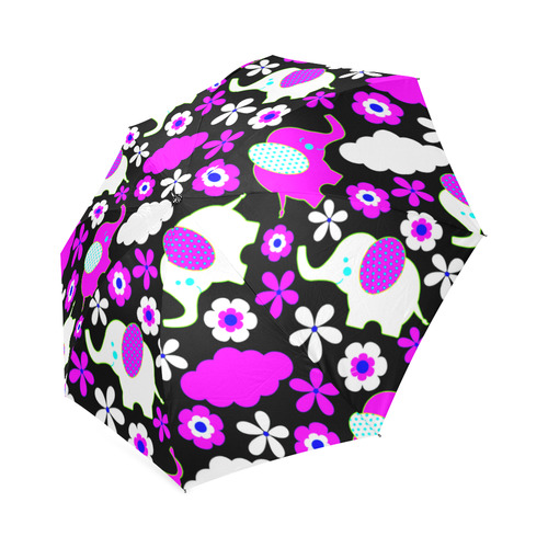 Cute Pink Elephants Floral Pattern Foldable Umbrella (Model U01)