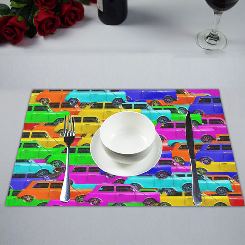 vintage car toy background in yellow blue pink green orange Placemat 14’’ x 19’’ (Set of 2)