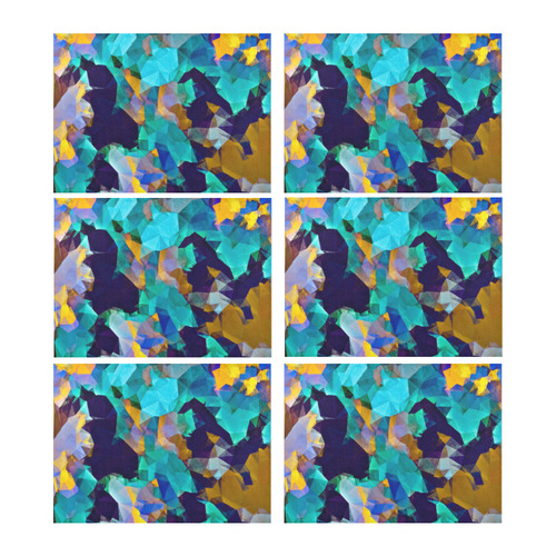 psychedelic geometric polygon abstract pattern in green blue brown yellow Placemat 14’’ x 19’’ (Set of 6)