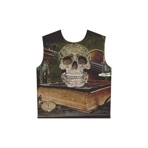 Funny Skull and Book All Over Print Sleeveless Hoodie for Women (Model H15)