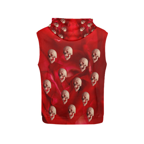 Funny Skulls Red Rose All Over Print Sleeveless Hoodie for Women (Model H15)