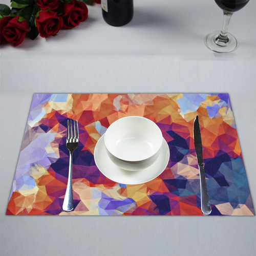 psychedelic geometric polygon pattern abstract in orange brown blue purple Placemat 14’’ x 19’’ (Set of 4)