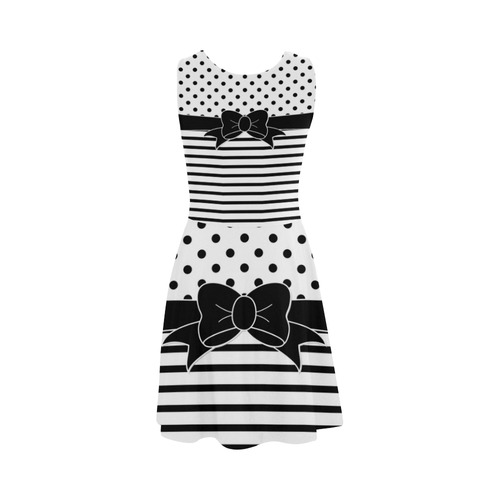 Polka Dots Stripes black white Ribbon black Atalanta Sundress (Model D04)