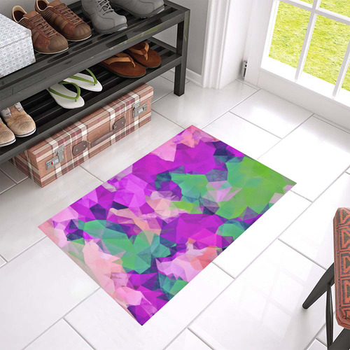 psychedelic geometric polygon pattern abstract in pink purple green Azalea Doormat 24" x 16" (Sponge Material)